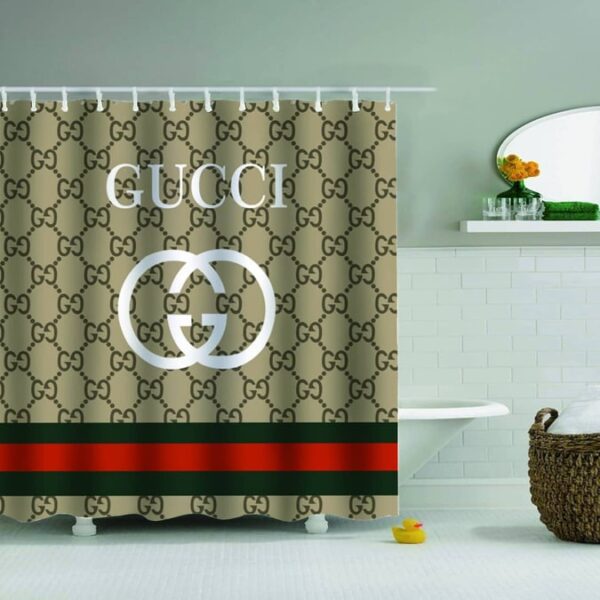 Brown Gucci shower curtain and bathroom set