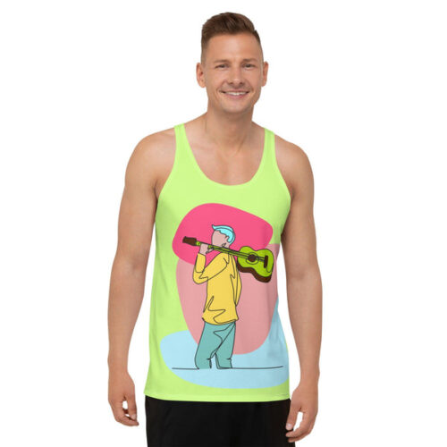 A man with a guitar at half speed Men's tank top