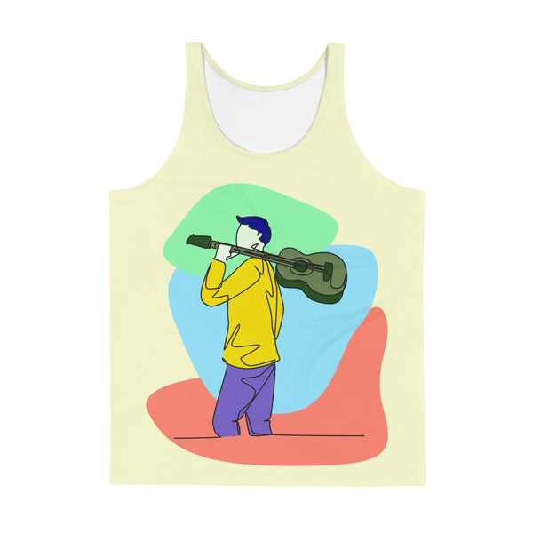 A man with a guitar at half speed Men's tank top