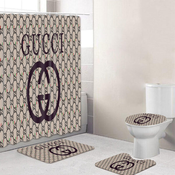 Beige and black Gucci shower curtain bathroom set