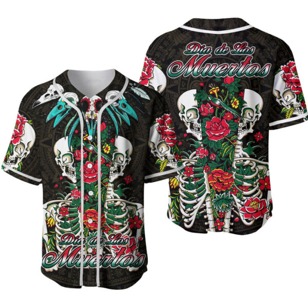 Mexico Baseball Jersey Floral Skull Dia De Los Muertos - Blakeli