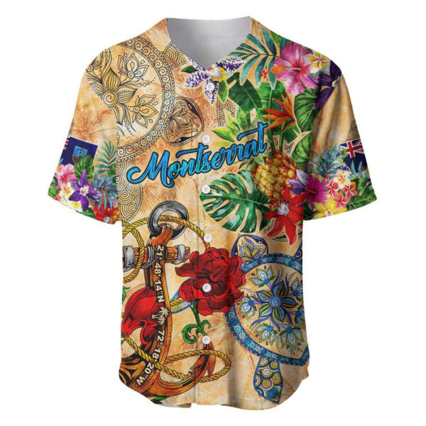 Montserrat Baseball Jersey Geographic Coordinate Anchor - Turlte Tropical - Blakeli