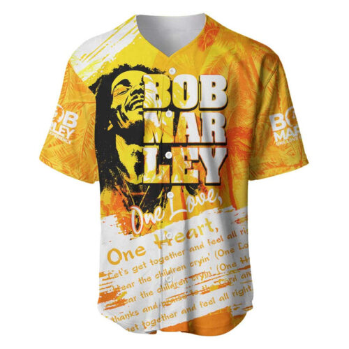 Legend Bob Reggae Baseball Jersey One Love One Heart Tropical Leaf - Blakeli
