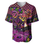 Happy Mardi Gras Baseball Jersey Mask Feather Colorfull - Blakeli