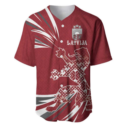 Latvia Baseball Jersey Latvian Lion Traditional Pattern - Blakeli