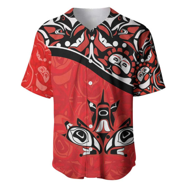 Canada Day Baseball Jersey Haida Maple Leaf Style Tattoo Red - Blakeli