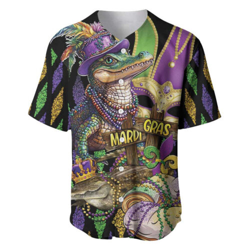 Mardi Gras Alligator Baseball Jersey Fleur De Lis Glitter Style - Blakeli