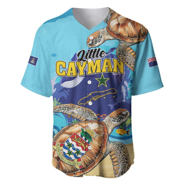 Little Cayman Map Sea Turtle Baseball Jersey Ocean Vibes - Blakeli