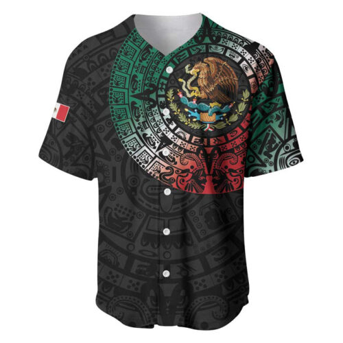 Mexican Aztec Circle Baseball Jersey Flag Color Unique Style - Blakeli