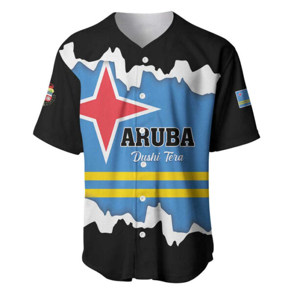 Aruba Dushi Tera Baseball Jersey Coat Of Arms Torn Paper Stylized - Blakeli