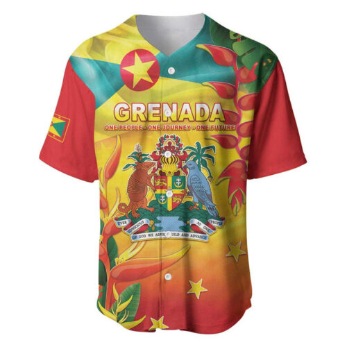 Grenada Baseball Jersey Gwenad Flag With Heliconia Lobster Claws - Blakeli