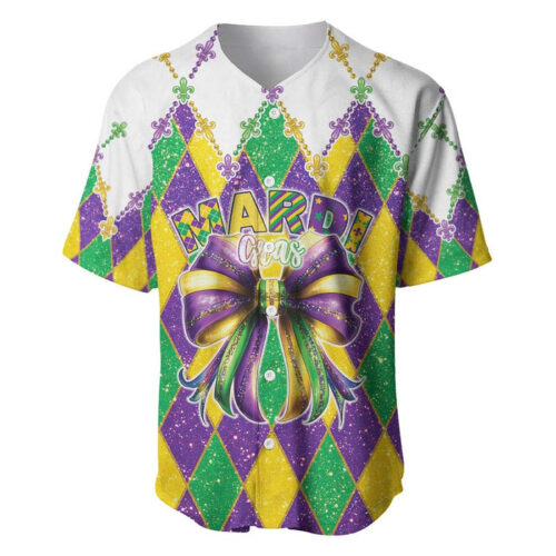 Love Mardi Gras Baseball Jersey Coquette Bow Glitter Style - Blakeli