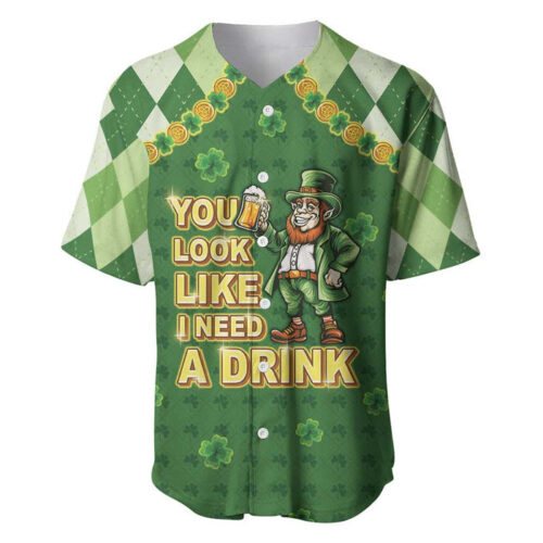 Happy St Patrick's Day Baseball Jersey Leprechaun With Beer - Blakeli