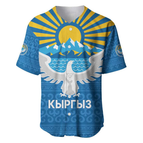 Kyrgyzstan Falcon Personalized Baseball Jersey Tian Shan Mountains Rising Sun - Blakeli