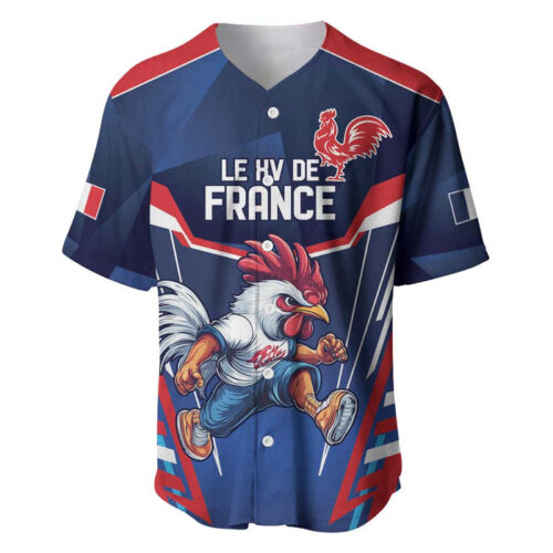 France Rugby Custom Baseball Jersey Coq Gaulois Never Less Than Everything - Blakeli