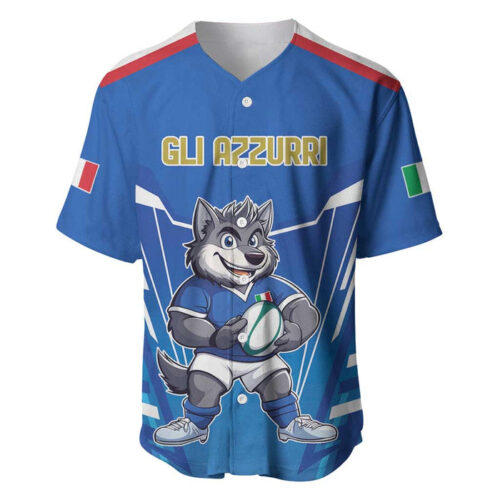 Italy Rugby Custom Baseball Jersey Italian Wolf Mascot Go Gli Azzurri - Blakeli