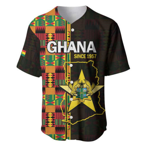 Ghana 1957 Baseball Jersey Independence Anniversary Kente Pattern - Blakeli