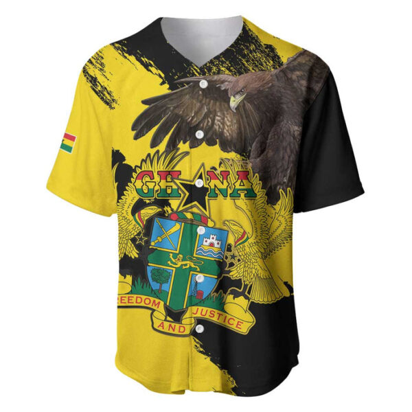 Ghana Eagle Baseball Jersey Coat Of Arms - Grunge Style - Blakeli