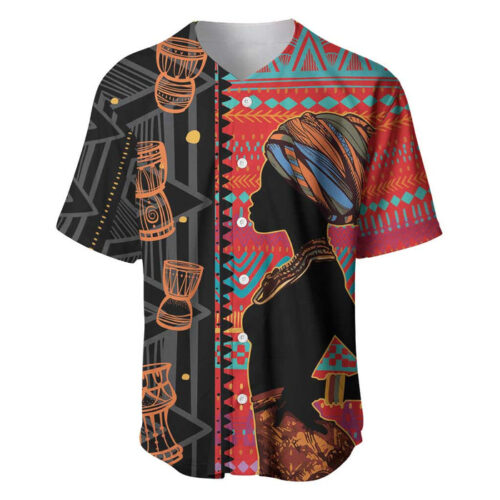 Happy International Women's Day Baseball Jersey African Women With Ethnic Pattern - Blakeli