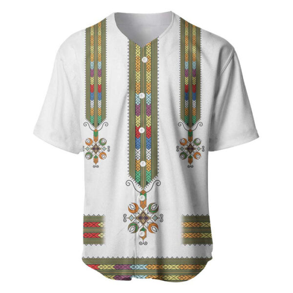 Ethiopian Traditional Habesha Costume Baseball Jersey Cross With Tilet Pattern - Blakeli