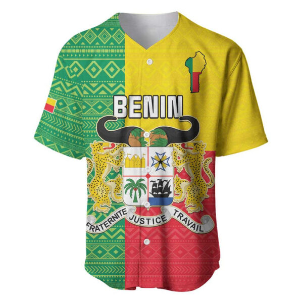 Personalised Benin Baseball Jersey Coat Of Arms Flag Style - Blakeli