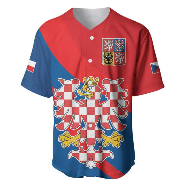 Personalized Coat of Arms of Moravia Baseball Jersey Gold-crowned White Red Checkered Eagle - Blakeli