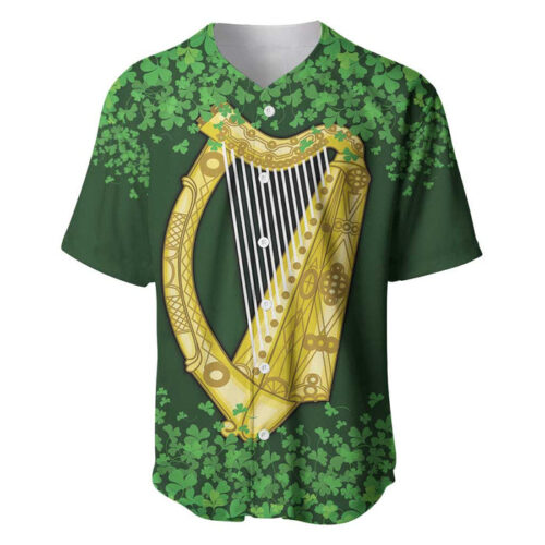 Ireland Leinster Gold Irish Harp with Shamrock Baseball Jersey Laighin Flag With Shamrock Patern - Blakeli