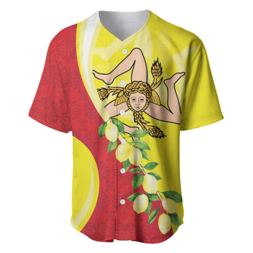 La Sicilia Baseball Jersey Bandiera della Sicilia Motif - Blakeli