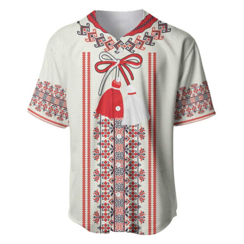 Happy Martisor Day Baseball Jersey Traditional Romanian Folklore Pattern - Blakeli