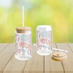 Seashells Iced Coffee Cup with Lid and Straw - Glass Tumbler 16oz - Blakeli