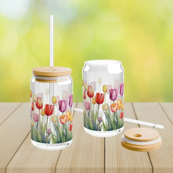 Tulip Iced Coffee Cup with Lid and Straw - Glass Tumbler 16oz - Blakeli