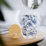Chinoiserie Iced Coffee Cup with Lid and Straw - Glass Tumbler 16oz - Blakeli