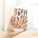 Boho Ethic Tribal Iced Coffee Cup with Lid and Straw - Glass Tumbler 16oz - Blakeli