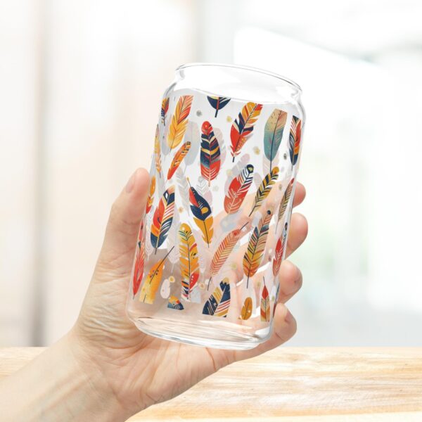 Boho Ethic Tribal Iced Coffee Cup with Lid and Straw - Glass Tumbler 16oz - Blakeli