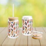 Boho Ethic Tribal Iced Coffee Cup with Lid and Straw - Glass Tumbler 16oz - Blakeli