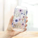 Spring Flower Iced Coffee Cup with Lid and Straw - Glass Tumbler 16oz - Blakeli