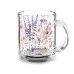 Lavender & Wildflowers Glass Mug (10oz) – Clear Floral Mug - Blakeli