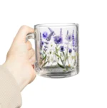 Lavender and Cornflowers Glass Mug (10oz) – Clear Floral Mug - Blakeli
