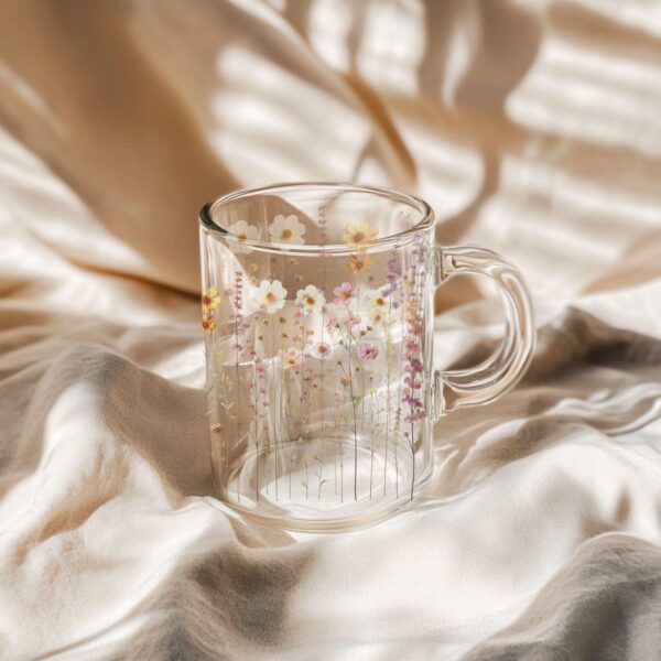 Colorful Wildflower Glass Mug (10oz) – Clear Floral Mug - Blakeli