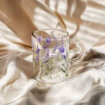 Lavender and Cornflowers Glass Mug (10oz) – Clear Floral Mug - Blakeli