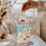 Daisy Glass Mug (10oz) – Clear Floral Mug - Blakeli