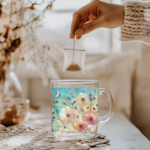 Daisy Glass Mug (10oz) – Clear Floral Mug - Blakeli