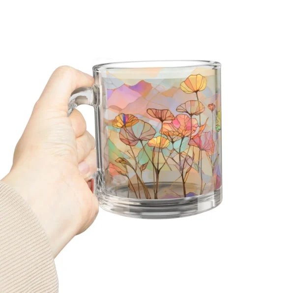 Mountain Poppies Glass Mug (10oz) – Clear Floral Mug - Blakeli