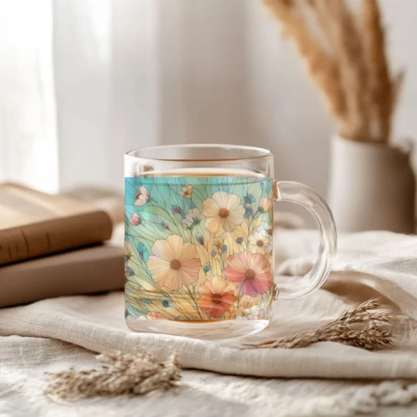 Daisy Glass Mug (10oz) – Clear Floral Mug - Blakeli