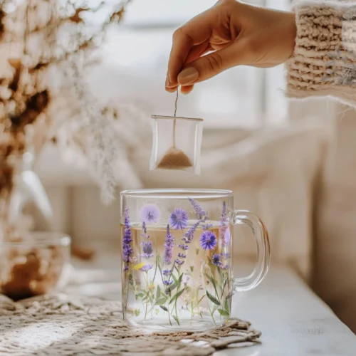 Lavender and Cornflowers Glass Mug (10oz) – Clear Floral Mug - Blakeli
