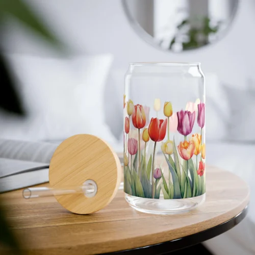 Tulip Iced Coffee Cup with Lid and Straw - Glass Tumbler 16oz - Blakeli