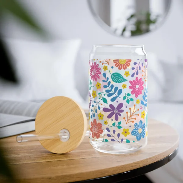 Boho Iced Coffee Cup with Lid and Straw - Glass Tumbler 16oz - Blakeli