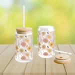 Daisy Iced Coffee Cup with Lid and Straw - Glass Tumbler 16oz - Blakeli