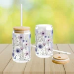 Spring Flower Iced Coffee Cup with Lid and Straw - Glass Tumbler 16oz - Blakeli
