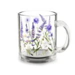Lavender and Cornflowers Glass Mug (10oz) – Clear Floral Mug - Blakeli